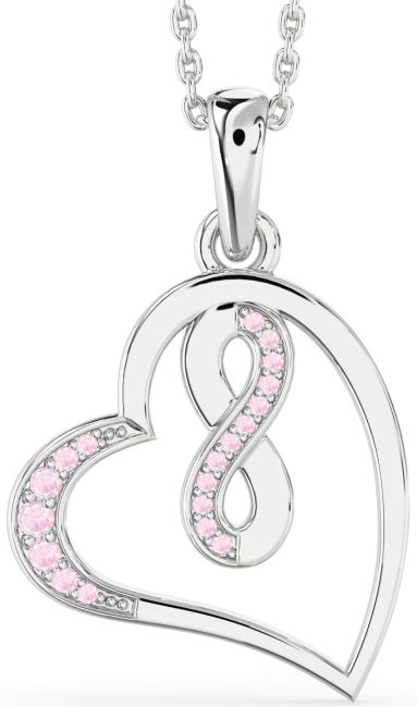 Rose Quartz Silver Heart Infinity Necklace