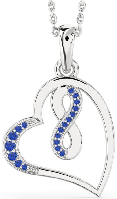 Blue Sapphire Silver Heart Infinity Necklace