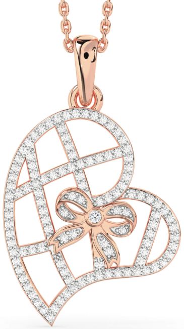Diamond Rose Gold Heart Bow Necklace