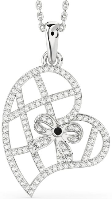 Black Diamond Silver Heart Bow Necklace