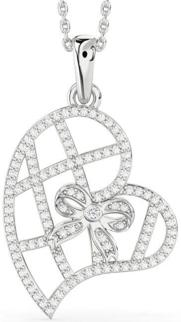 Diamond Silver Heart Bow Necklace