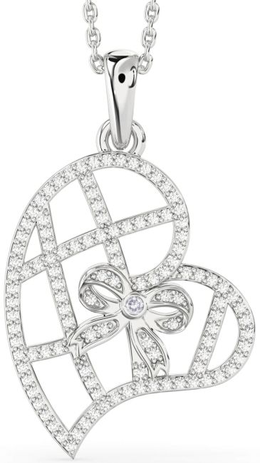 Salt & Pepper Diamond Silver Heart Bow Necklace