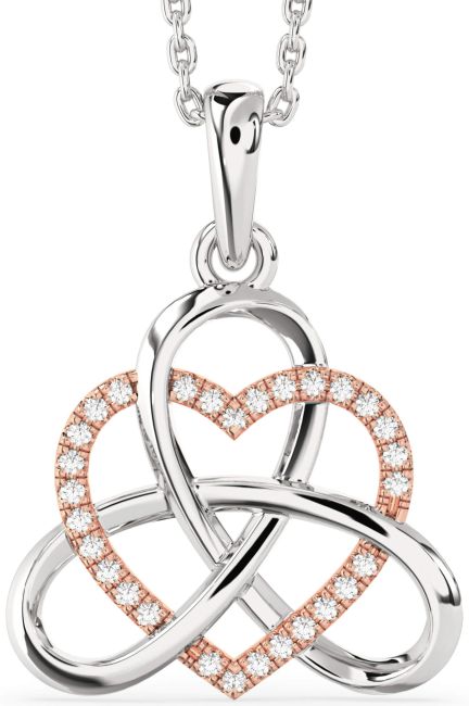 Diamond White Rose Gold Heart Trinity Knot Necklace
