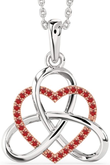 Ruby Silver & 10K Rose Gold Heart Trinity Knot Necklace