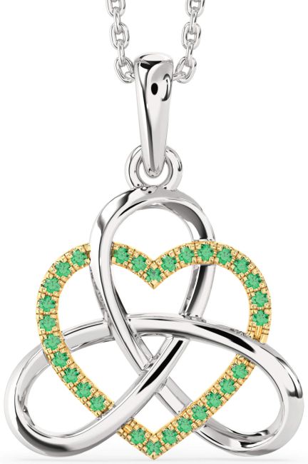 Emerald Silver & 10K gold Heart Trinity Knot Necklace