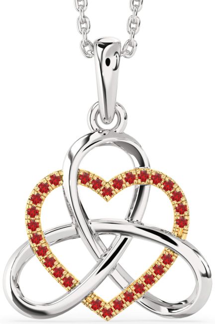 Ruby Silver & 10K gold Heart Trinity Knot Necklace