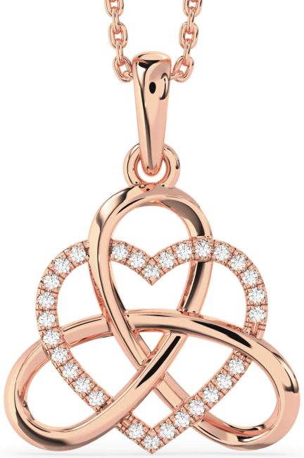 Diamond Rose Gold Heart Trinity Knot Necklace