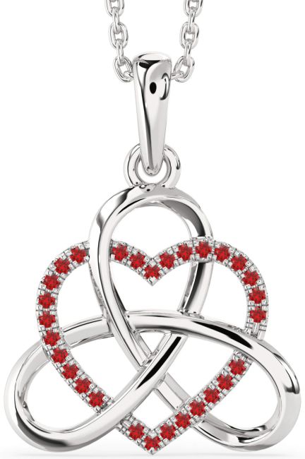 Ruby Platinum Heart Trinity Knot Necklace