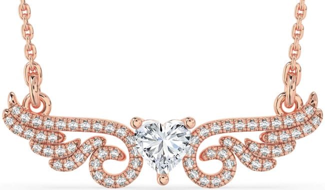 Large Diamond Rose Gold Heart Wings Necklace