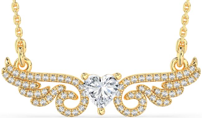 Large Diamond Gold Silver Heart Wings Necklace