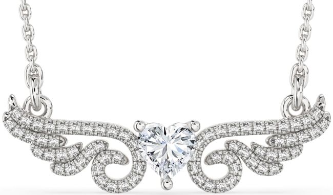 Large Diamond White Gold Heart Wings Necklace