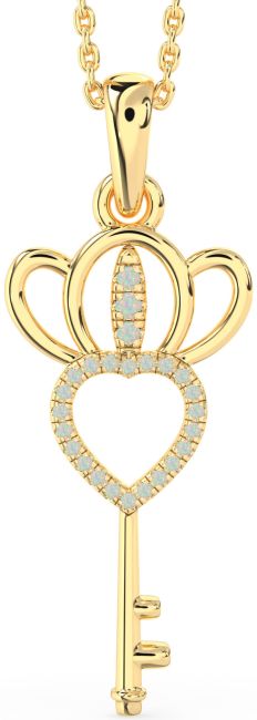 Large Opal Gold Silver Heart Crown Necklace