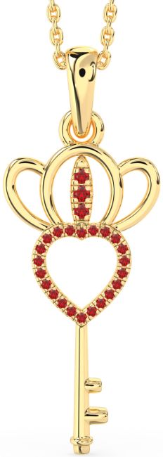 Large Ruby Gold Heart Crown Necklace