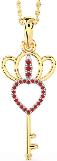 Large Ruby Gold Silver Heart Crown Necklace