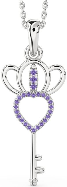 Large Alexandrite Silver Heart Crown Necklace