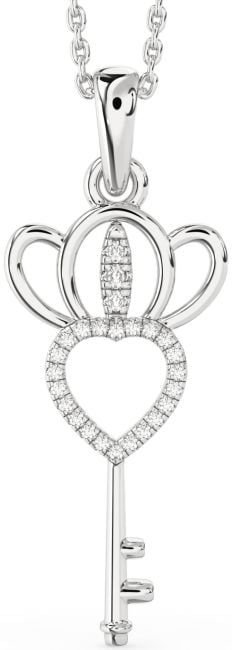 Large Diamond Platinum Heart Crown Necklace