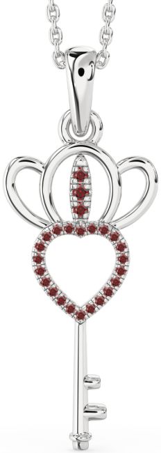 Large Garnet Silver Heart Crown Necklace