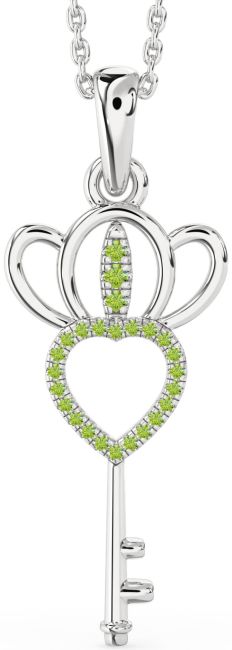 Large Peridot Silver Heart Crown Necklace