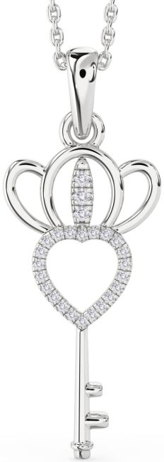 Large Salt & Pepper Diamond Silver Heart Crown Necklace