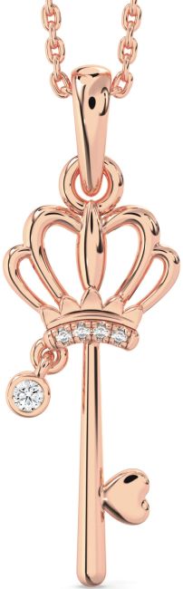 Diamond Rose Gold Silver Heart Crown Necklace