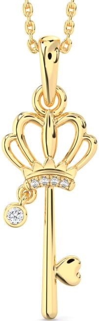 Diamond Gold Silver Heart Crown Necklace