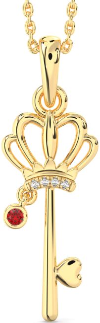 Diamond Ruby Gold Heart Crown Necklace
