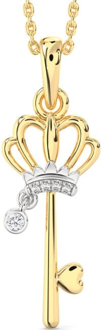 Diamond Gold Silver Heart Crown Necklace