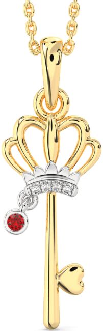 Diamond Ruby Gold Silver Heart Crown Necklace