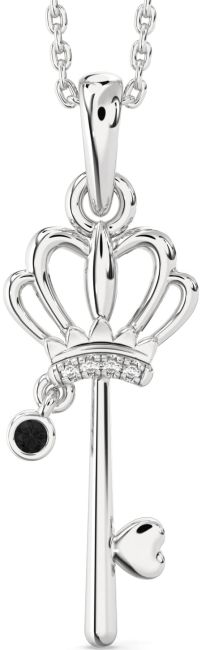 Black Diamond Silver Heart Crown Necklace