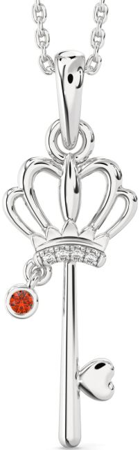 Diamond Fire Opal Silver Heart Crown Necklace