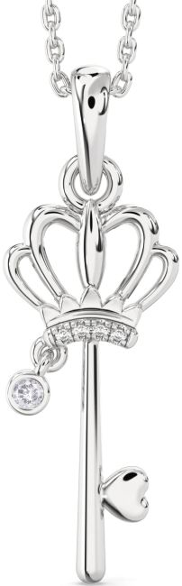 Salt & Pepper Diamond Silver Heart Crown Necklace