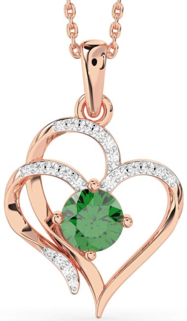 Diamond Emerald Rose Gold Silver Heart Necklace