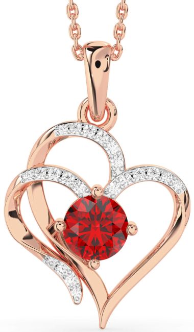 Diamond Ruby Rose Gold Silver Heart Necklace