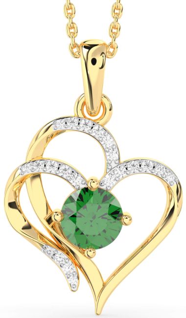 Diamond Emerald Gold Silver Heart Necklace