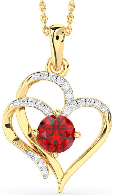 Diamond Ruby Gold Heart Necklace