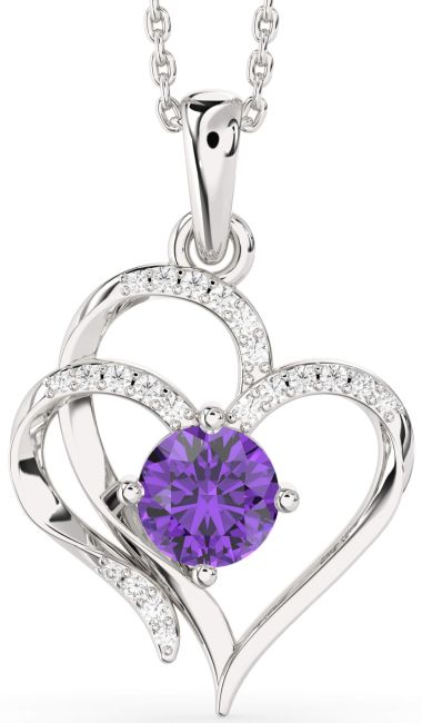 Diamond Amethyst Silver Heart Necklace