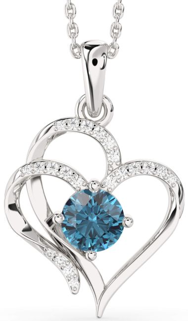 Blue Diamond Silver Heart Necklace