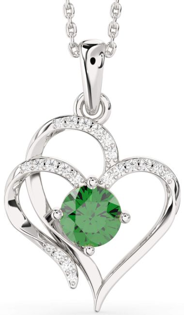 Diamond Emerald Platinum Heart Necklace