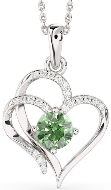 Green Diamond Silver Heart Necklace