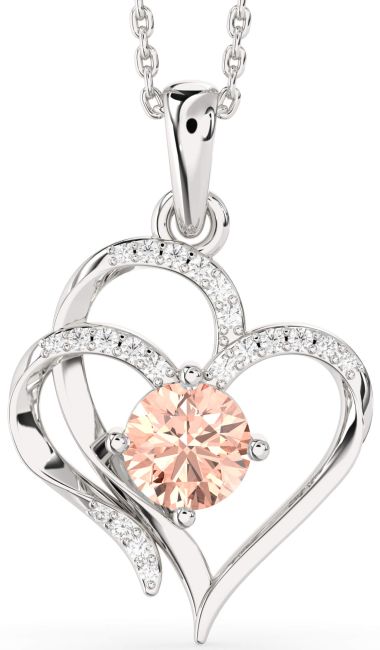 Diamond Morganite Silver Heart Necklace