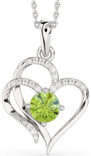 Diamond Peridot Silver Heart Necklace