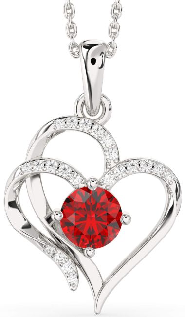 Diamond Ruby Platinum Heart Necklace