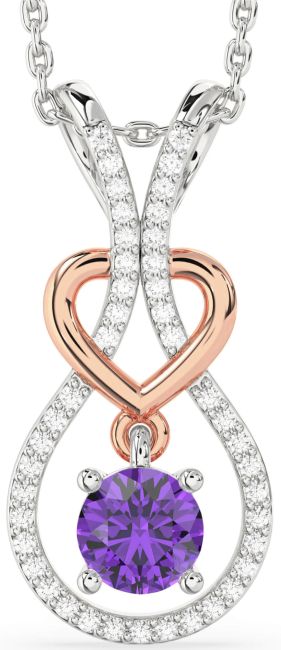 Diamond & Amethyst Rose Gold Silver Heart Necklace