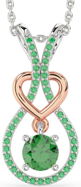 Emerald Silver & 10K Rose Gold Heart Necklace
