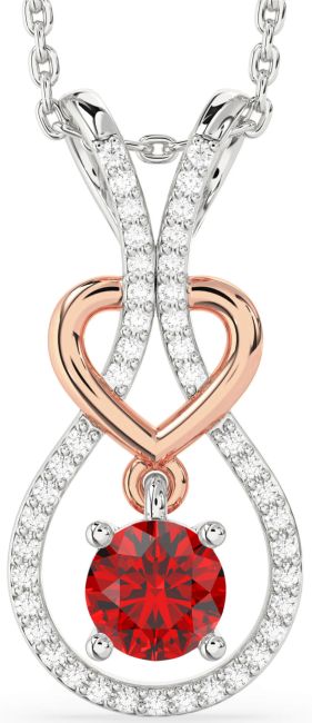Diamond & Ruby White Rose Gold Heart Necklace