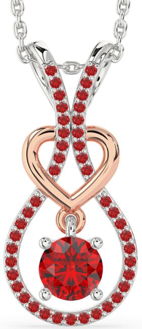 Ruby White Rose Gold Heart Necklace