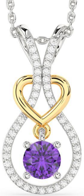 Diamond & Amethyst Platinum & Yellow Gold Heart Necklace