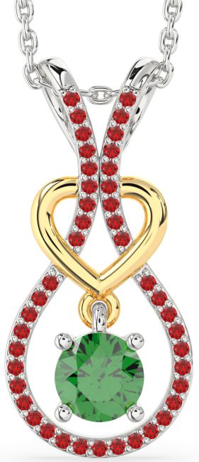 Emerald & Ruby Silver & 10K gold Heart Necklace