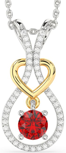 Diamond & Ruby Silver & 10K gold Heart Necklace