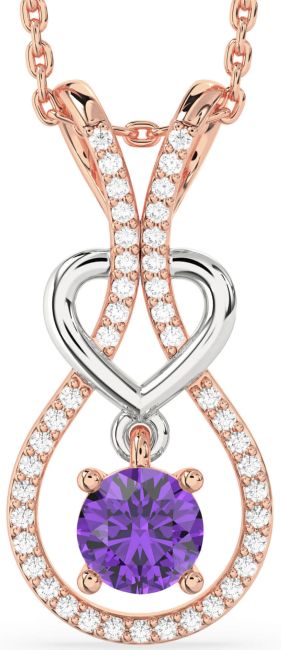 Diamond & Amethyst White Rose Gold Heart Necklace